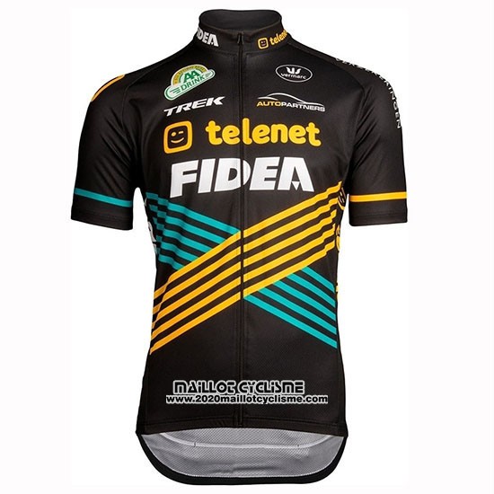 2019 Maillot Ciclismo Telenet Fidea Noir Jaune Bleu Manches Courtes et Cuissard